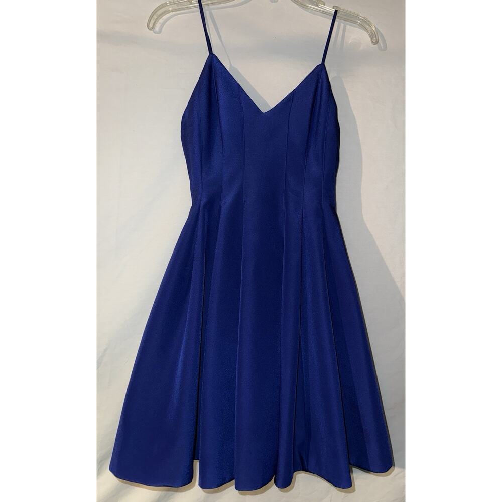 Keepsake Blue Satin Fit & Flare Mini Dress XS Formal Party